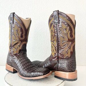 Rod Patrick Mens Cowboy Boots 12AAA Brown Caiman Leather Western Square Toe